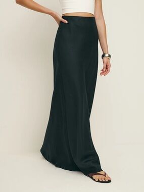 Reformation Bella Linen Skirt Black - Size 6